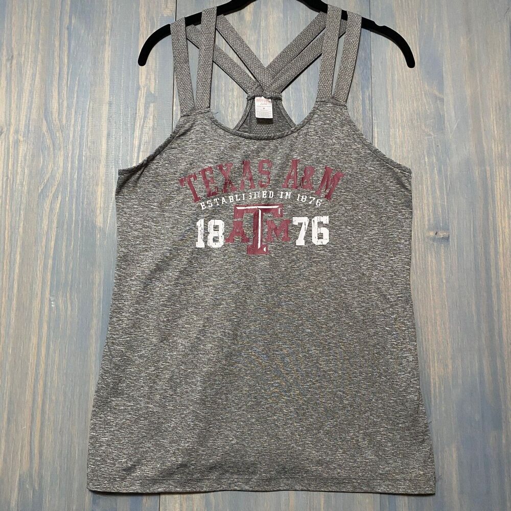 TAMU Texas A&M University Women Tank Sz M Dryfit Gray Maroon Texas ATM Est 1876